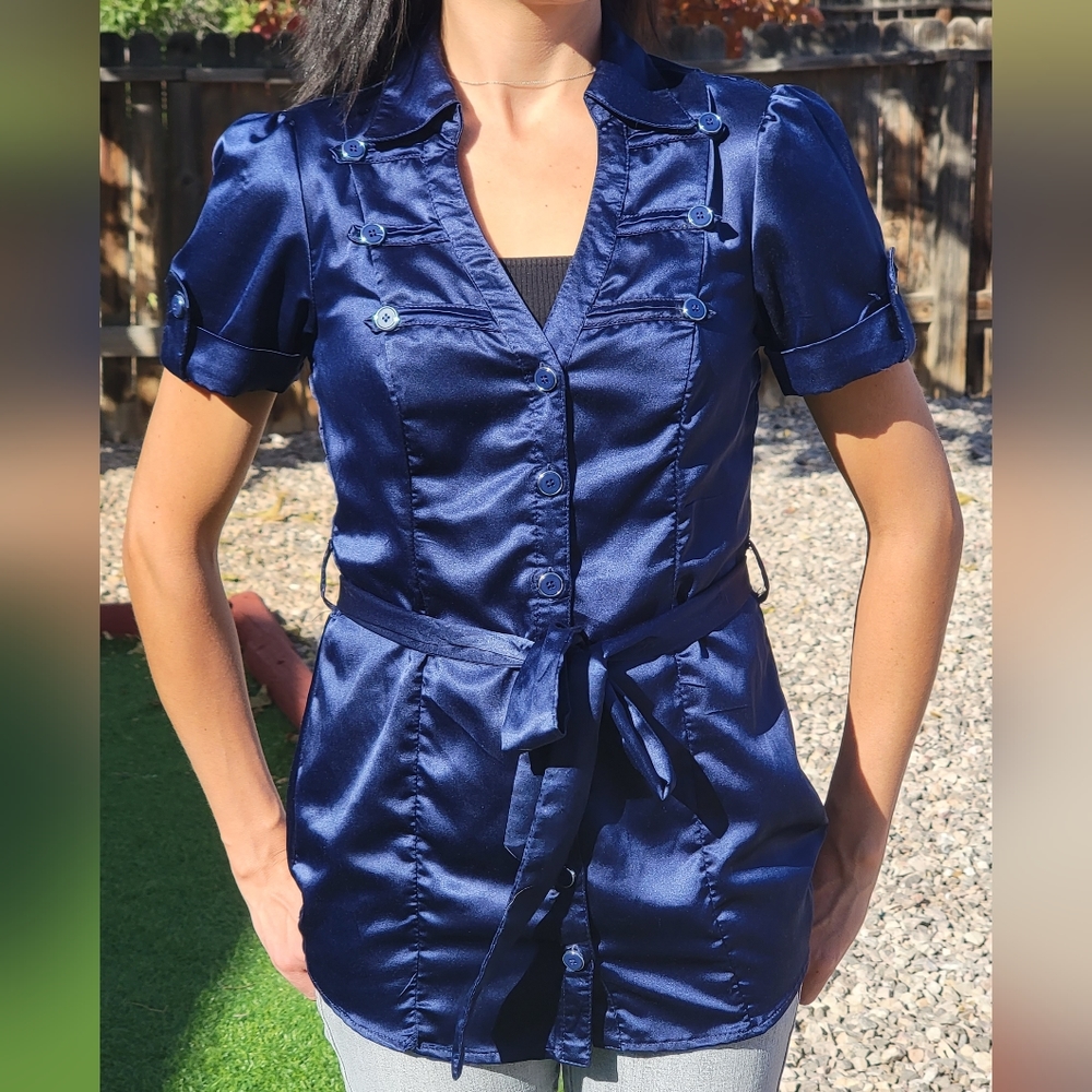 Navy Blue Silk Blouse (S) by HeartSoul